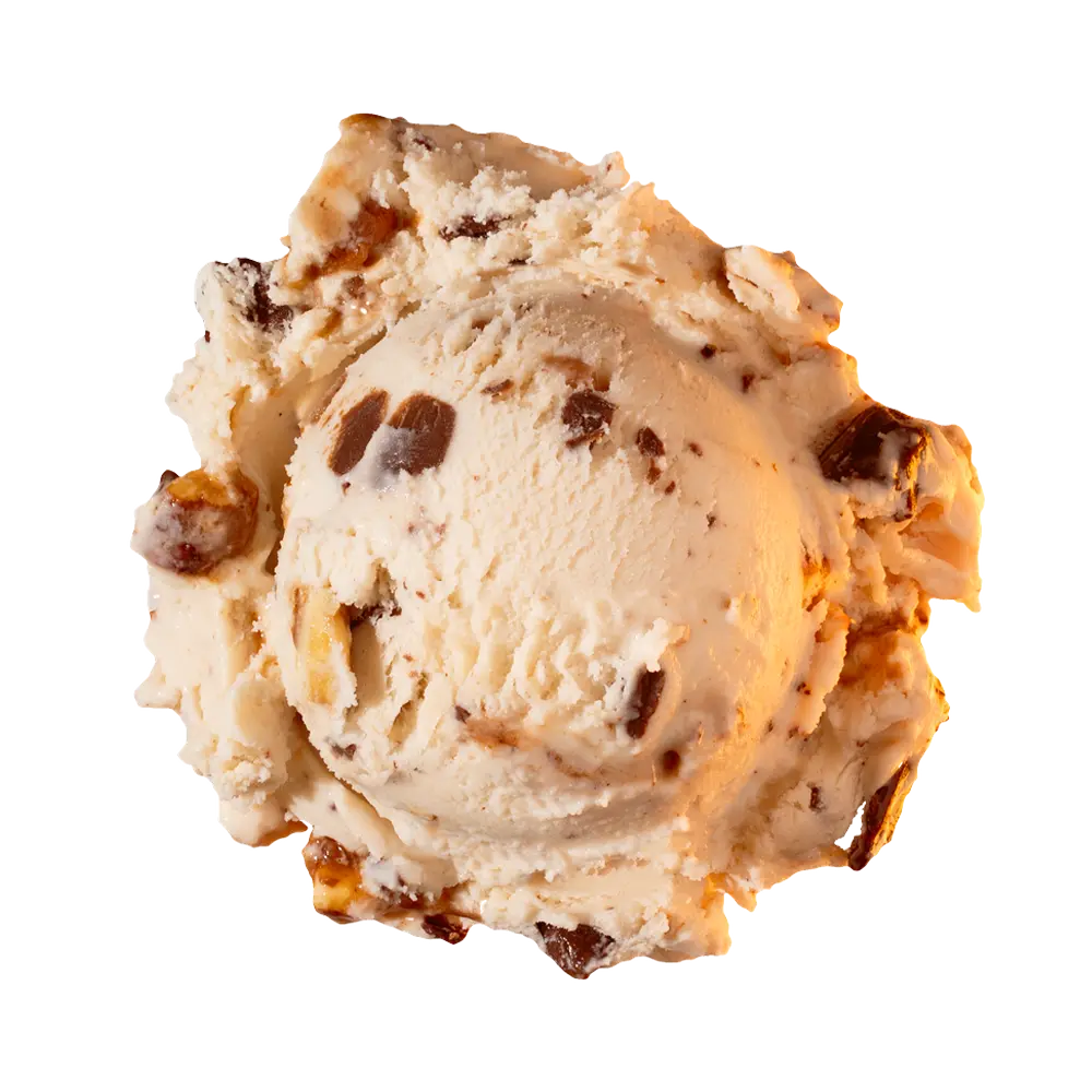 Graeter's Bourbon Ball ice cream: light brown ice cream with chunks of pecan and chocolate throughout