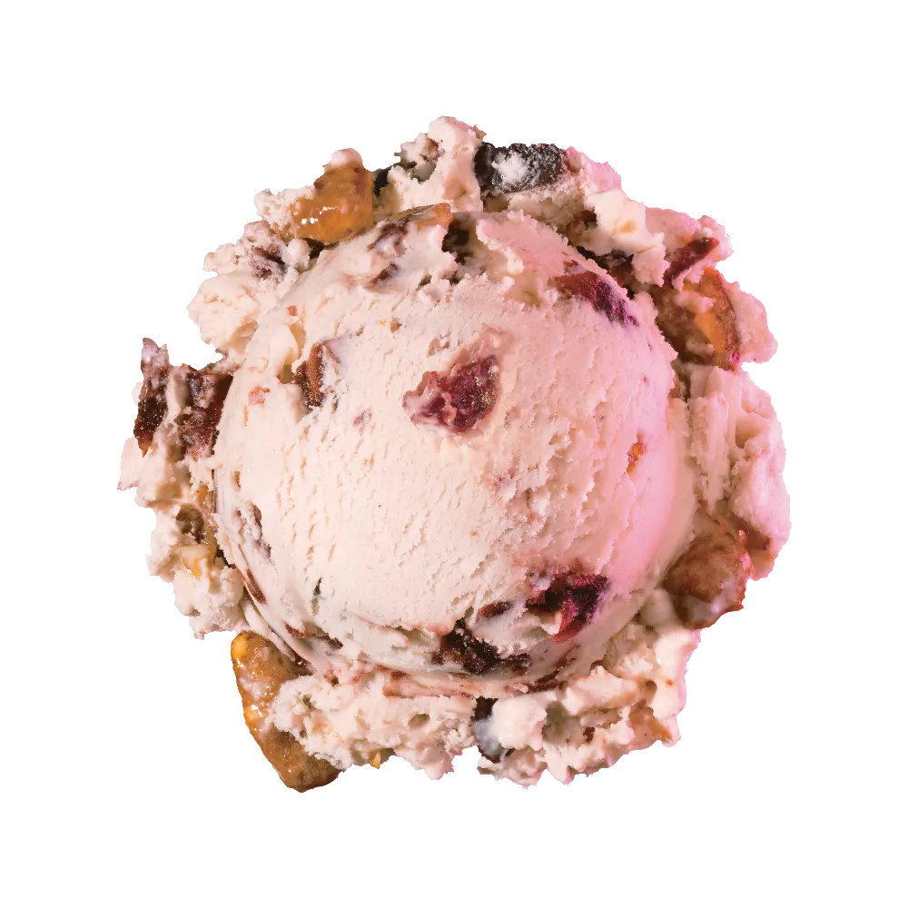 A scoop of Backstretch Bourbon Cherry ice cream