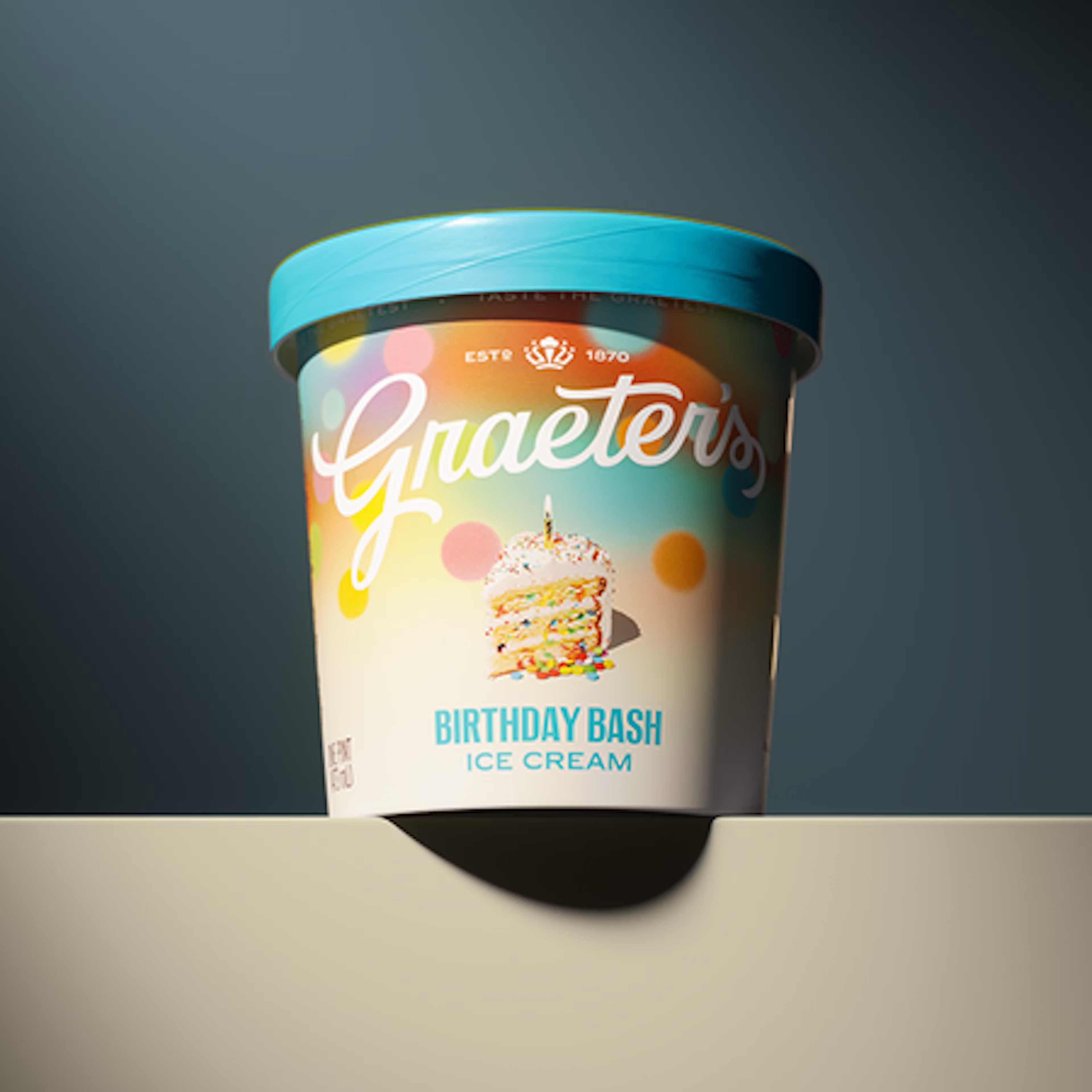 Graeter's Birthday Bash ice cream container on a dark background