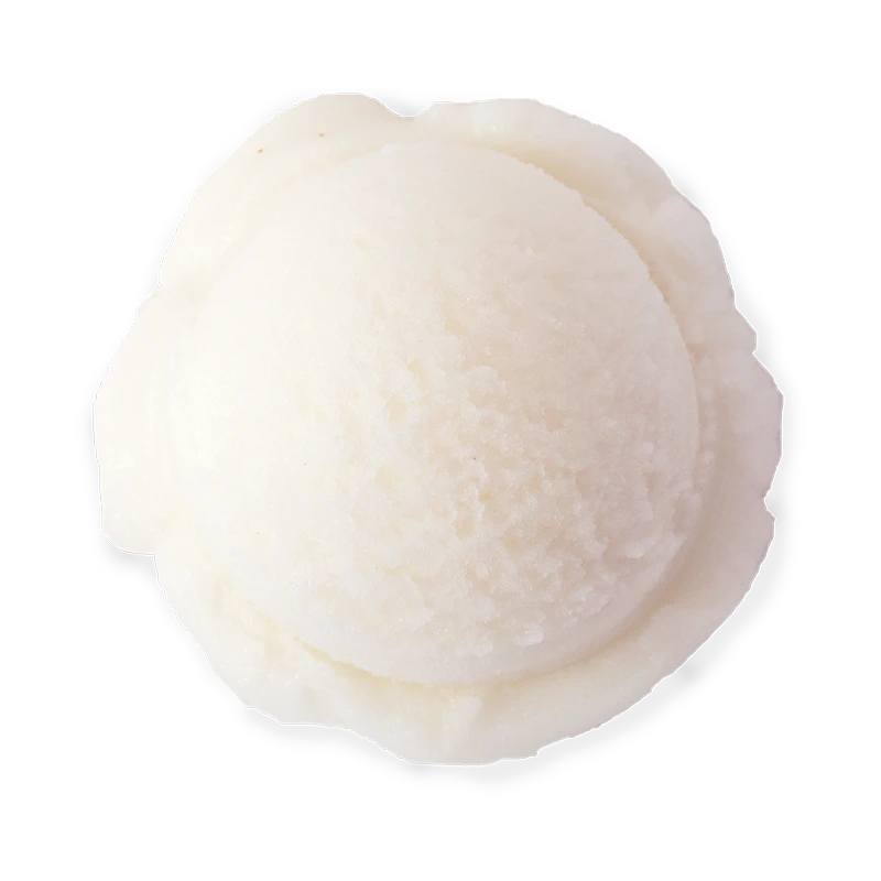 Graeter's Lemon Sorbet: a single scoop of of bright white sorbet