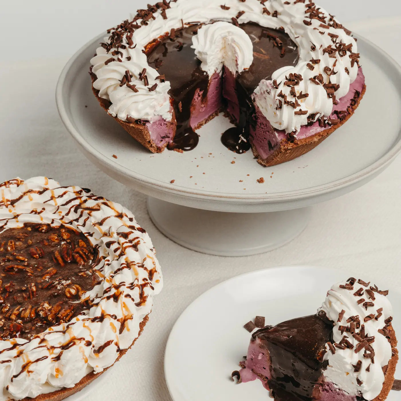 Black Raspberry Chip and Turtle Pecan ice cream pies