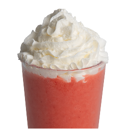 strawberry banana smoothie: a bright pink drink with whipped cream on top!