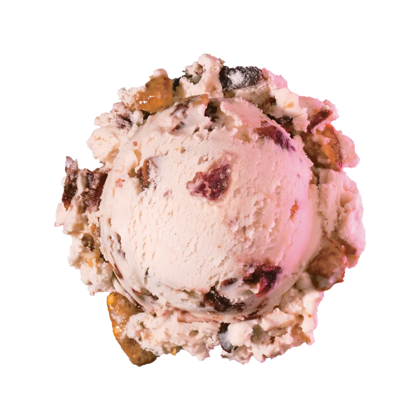 A scoop of Backstretch Bourbon Cherry ice cream