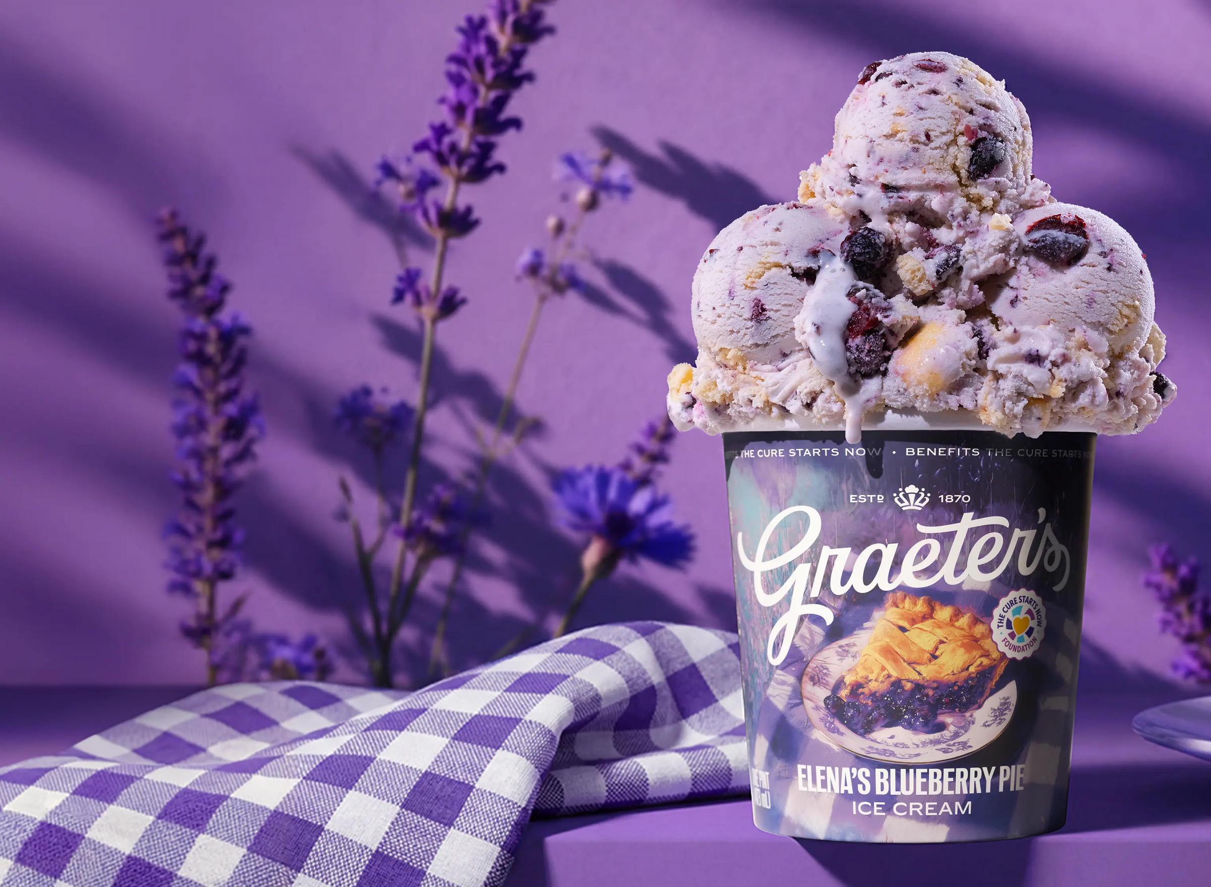 A pint of Graeter's Elena's Blueberry Pie ice cream