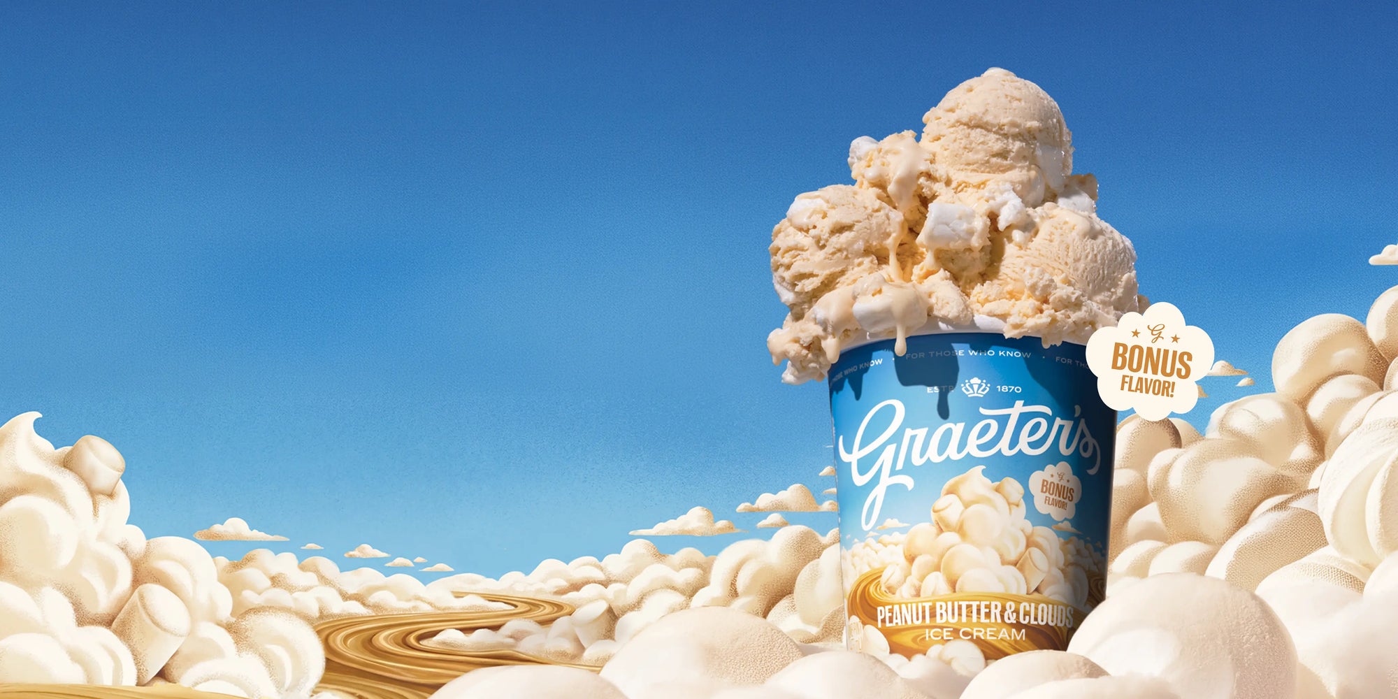 Peanut Butter & Clouds ice cream in marshmallow clouds.
