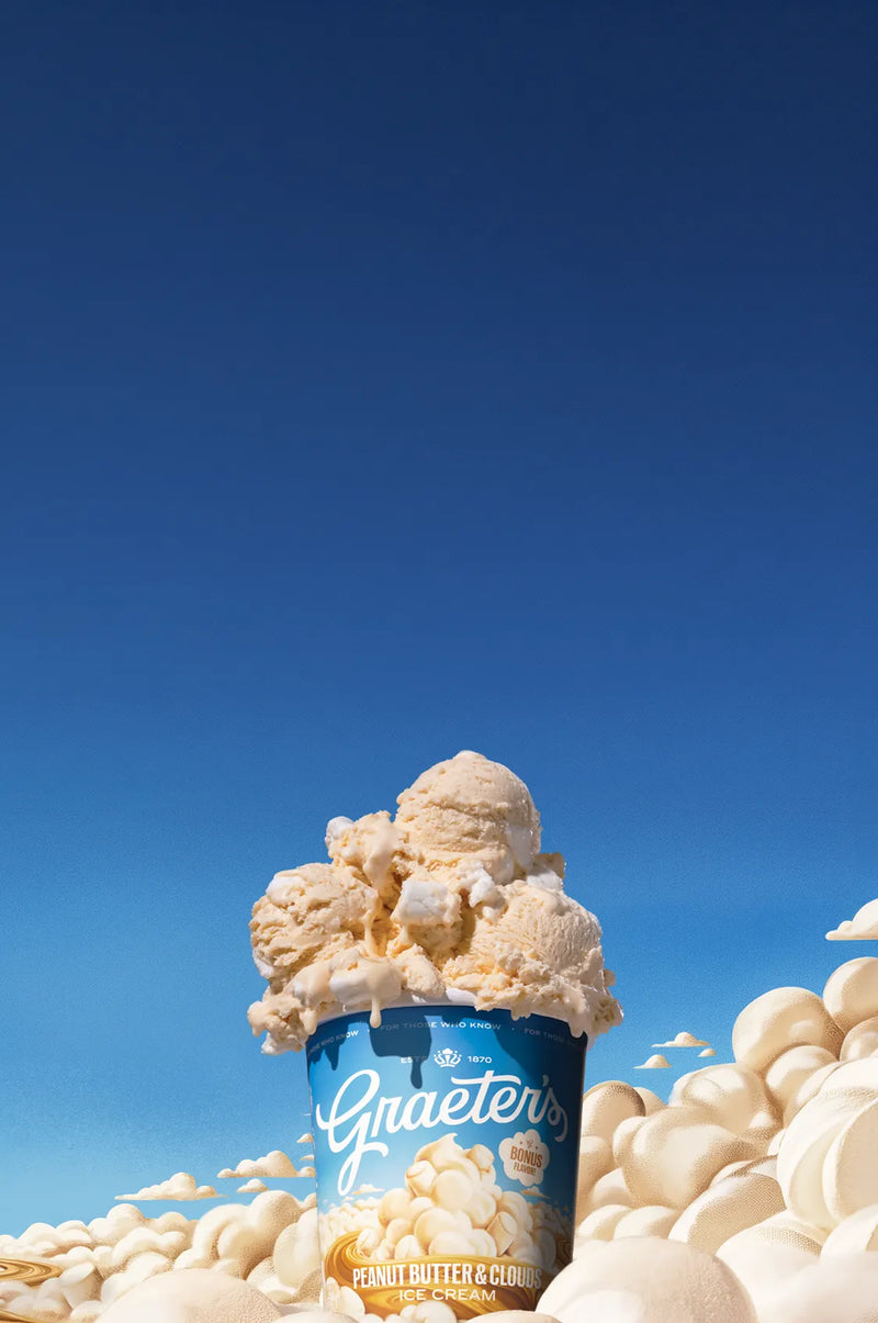 Peanut Butter & Clouds ice cream in marshmallow clouds.