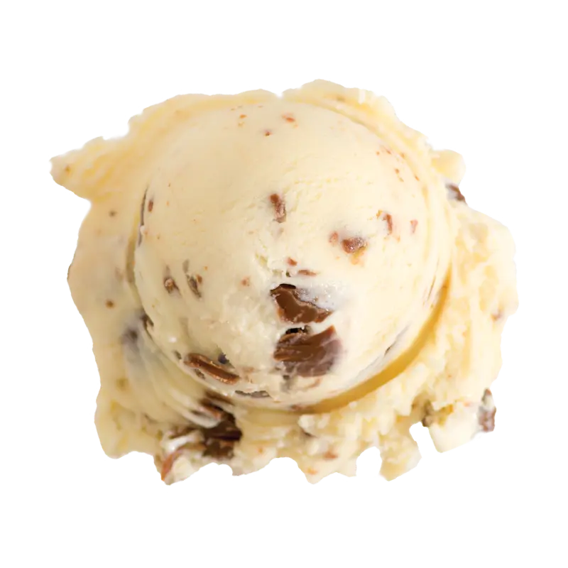Graeter's Banana Chocolate Chip: a single scoop of yellow ice cream with light brown chocolate chunks throughout