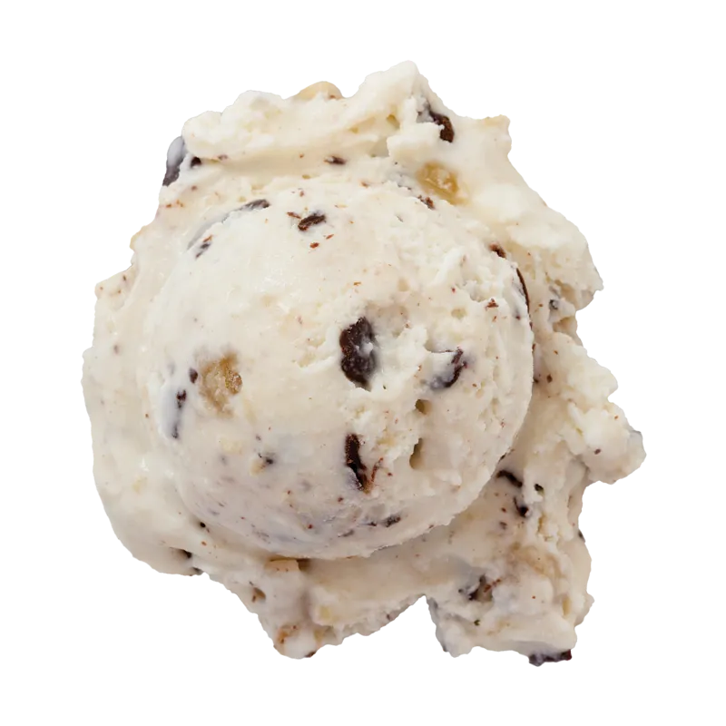 Graeter's Cookie Dough Chocolate Chip Ice Cream: a single Scoop of white ice cream with dark chocolate chips and cookie dough balls 
