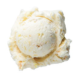 lemon meringue pie ice cream: a single scoop of light yellow white ice cream with bits of graham cracker throughout