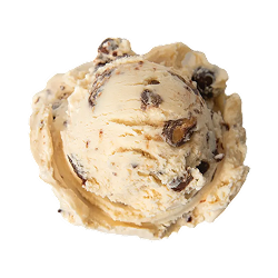 midnight snack ice crem: a single scoop of cream colored ice cream with tons of treats added in
