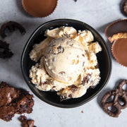 Midnight Snack - Malt flavored ice cream with chocolate covered pretzels, mini peanut butter cups, and brownies mi...