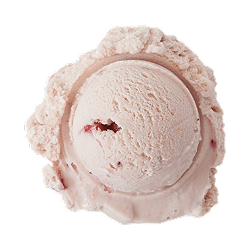 Oregon strawberry ice cream: a single scoop of pastel pink ice cream with chunks of strawberry throughout