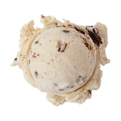 peanut butter chocolate chip ice cream: a single scoop of light brown ice cream with chocolate chunks