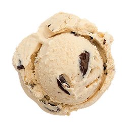salted caramel chocolate chip ice cream: light brown ice cream with chocolate chunks