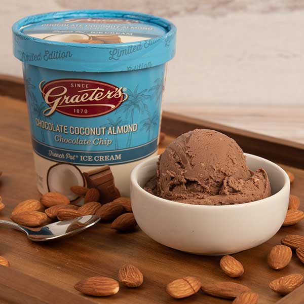 Scoop of Graeter's Chocolate Coconut Almond Chocolate Chip Ice Cream