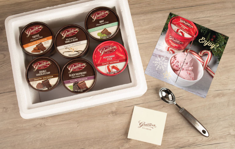 Cooler of Graeter's Ice Cream Pints with Holiday Insert