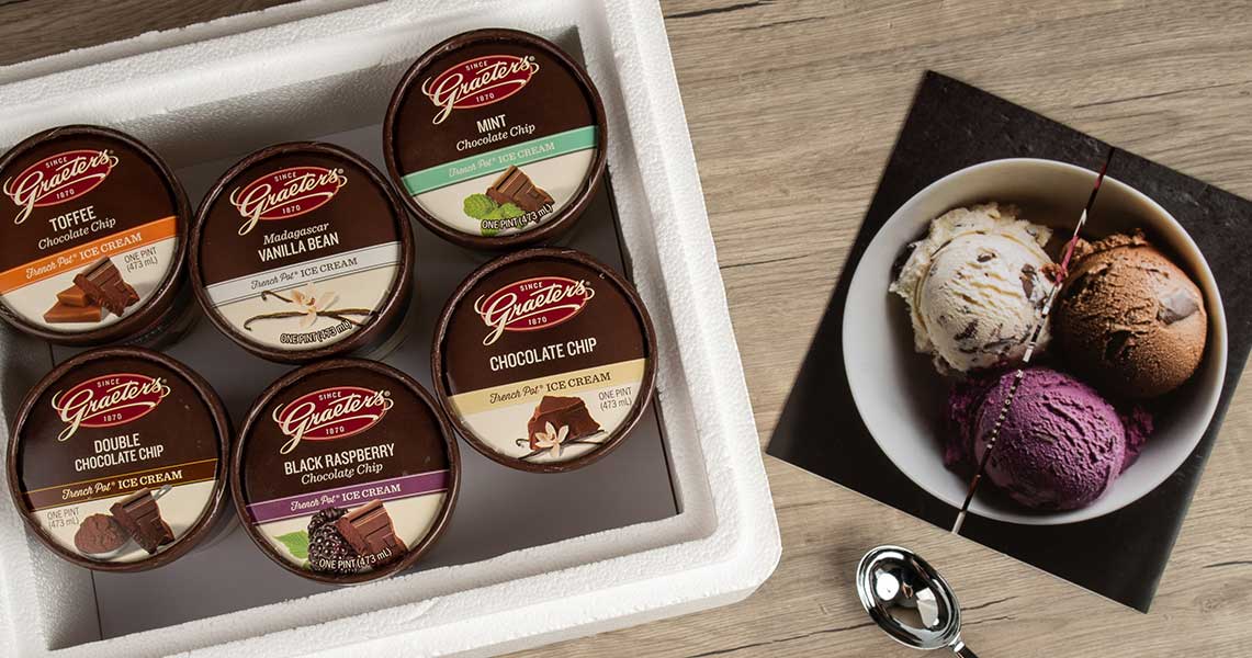 ice cream pints with shipper box and scooper